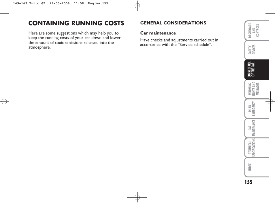 Containing running costs | FIAT Punto User Manual | Page 156 / 282