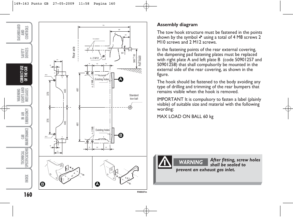 Warning | FIAT Punto User Manual | Page 161 / 282