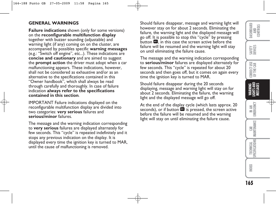 FIAT Punto User Manual | Page 166 / 282