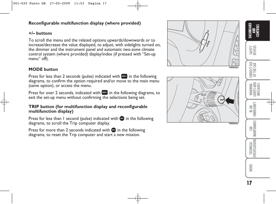 FIAT Punto User Manual | Page 18 / 282