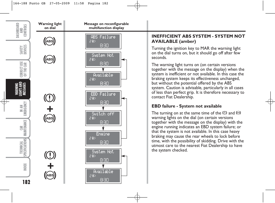 X + > x | FIAT Punto User Manual | Page 183 / 282