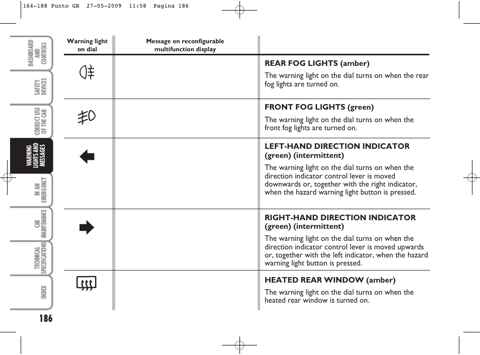 FIAT Punto User Manual | Page 187 / 282