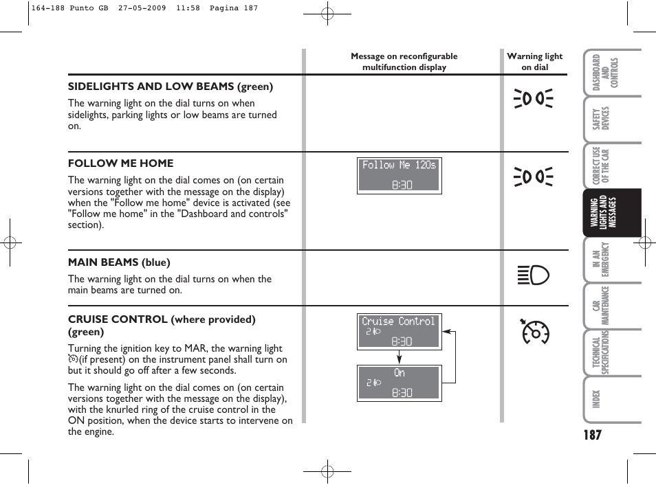 FIAT Punto User Manual | Page 188 / 282