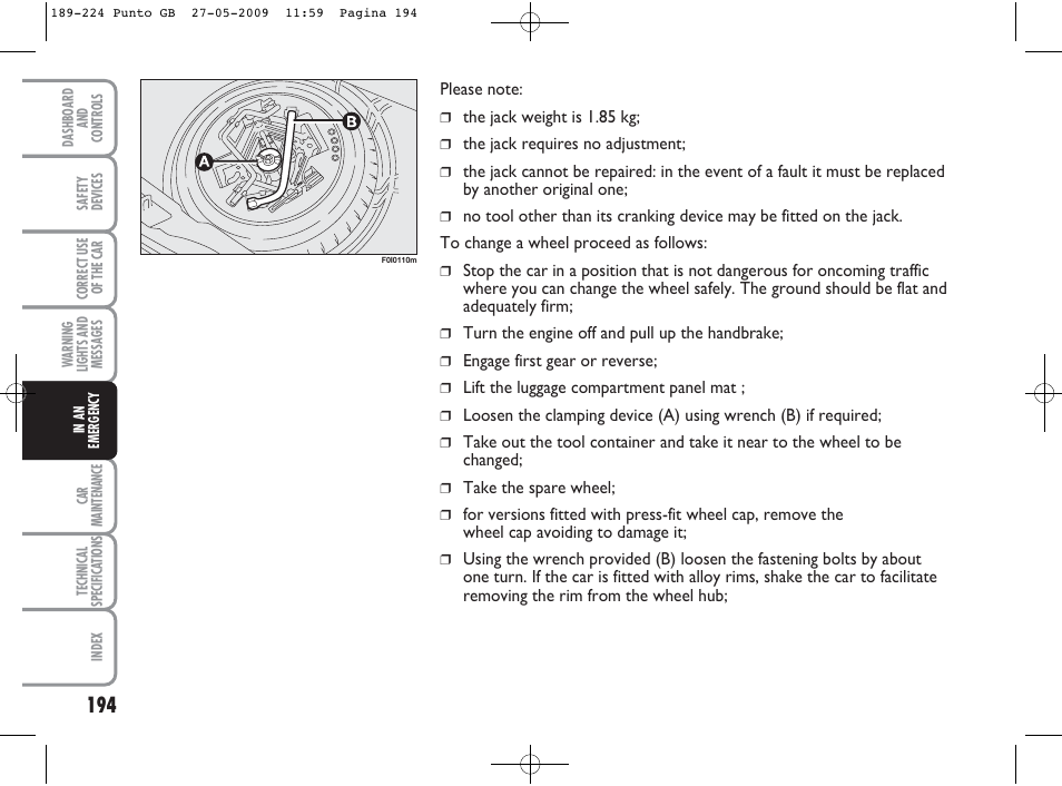 FIAT Punto User Manual | Page 195 / 282