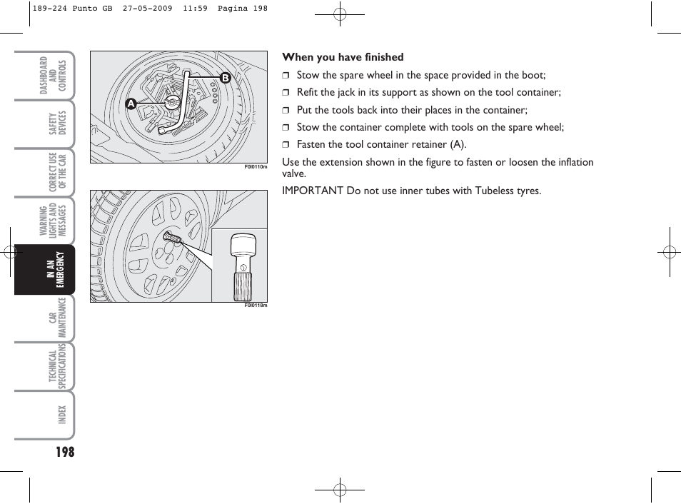 FIAT Punto User Manual | Page 199 / 282