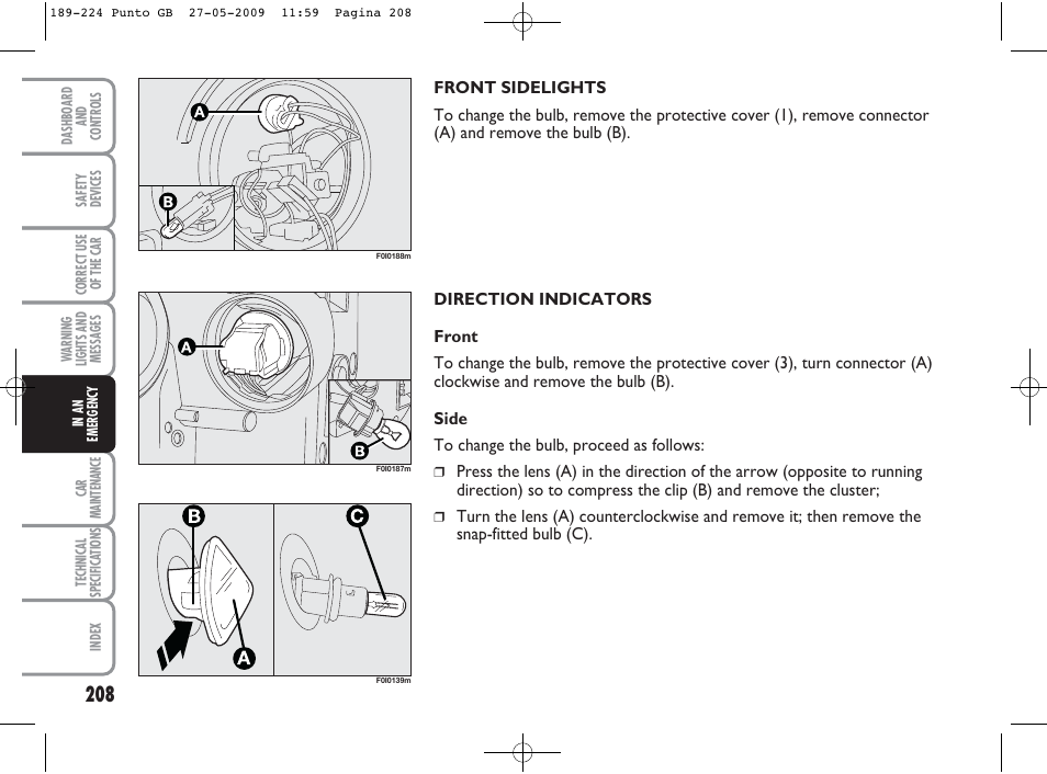 FIAT Punto User Manual | Page 209 / 282
