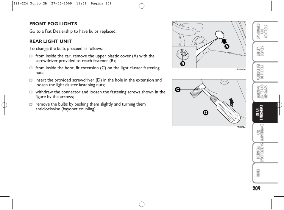 FIAT Punto User Manual | Page 210 / 282