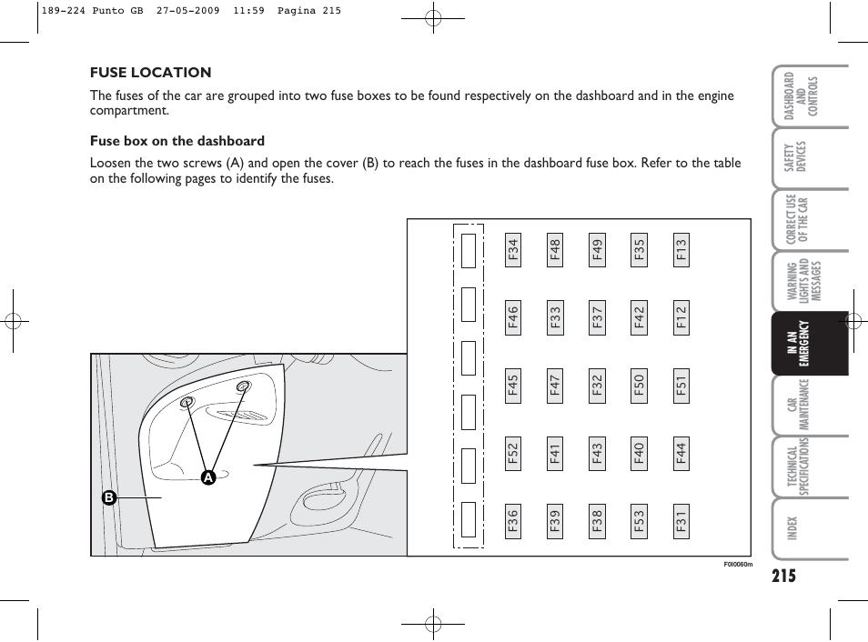 FIAT Punto User Manual | Page 216 / 282