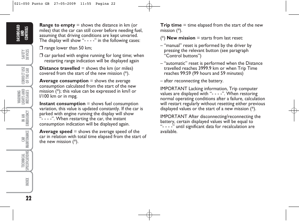 FIAT Punto User Manual | Page 23 / 282