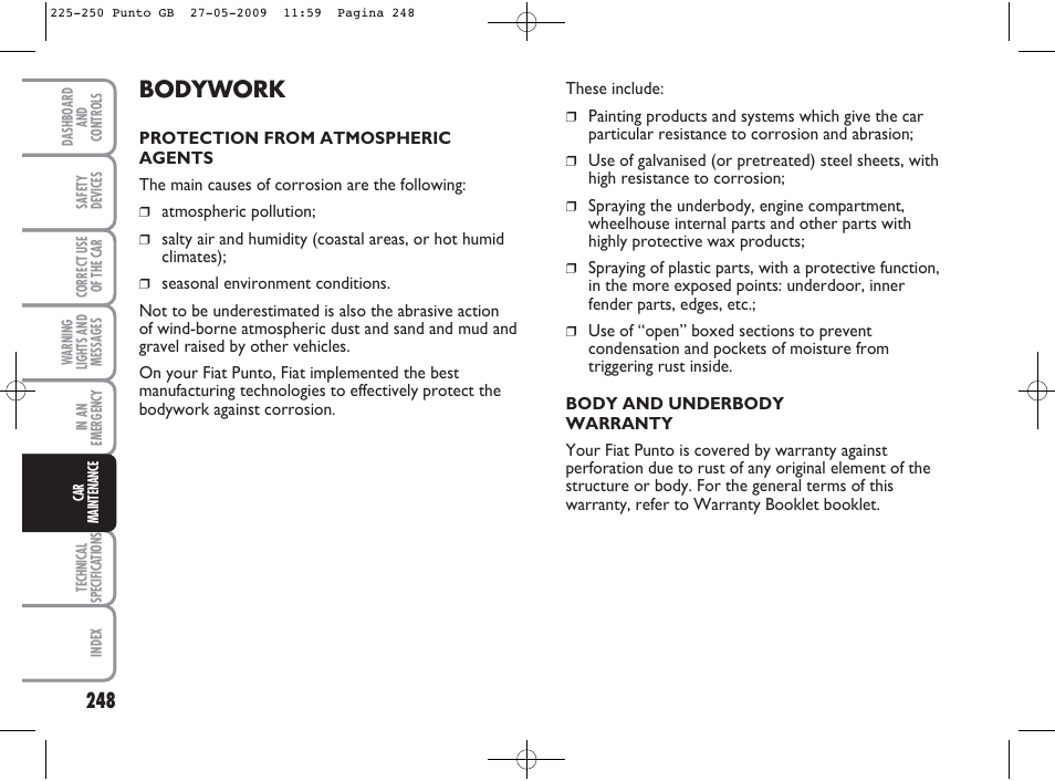 Bodywork | FIAT Punto User Manual | Page 249 / 282