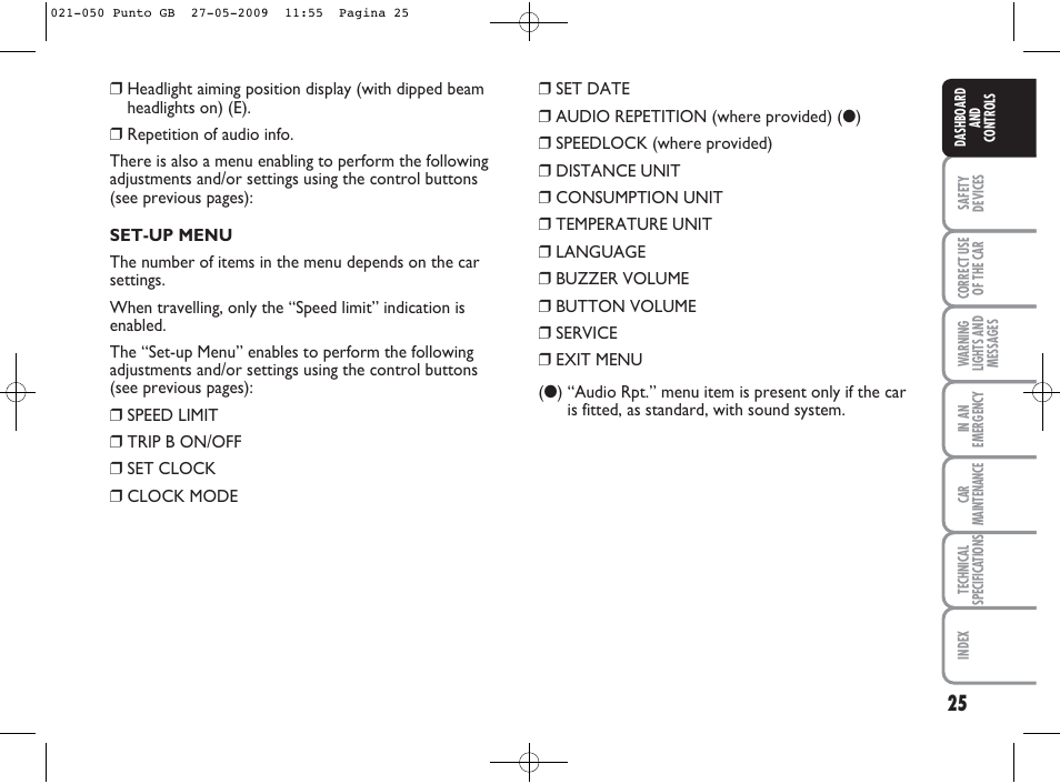 FIAT Punto User Manual | Page 26 / 282