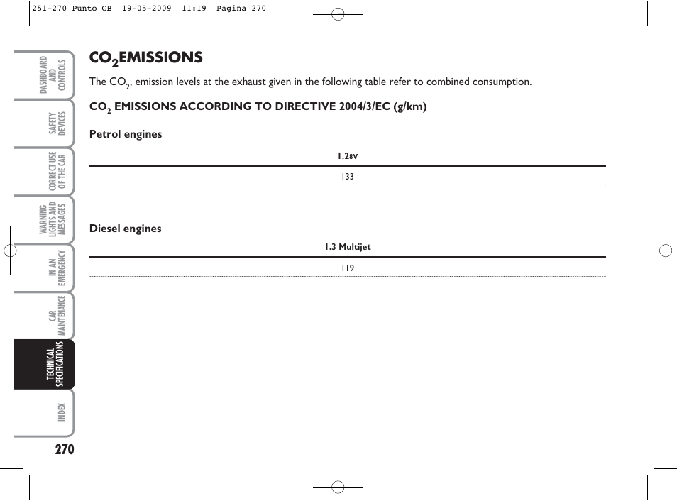 Emissions | FIAT Punto User Manual | Page 271 / 282