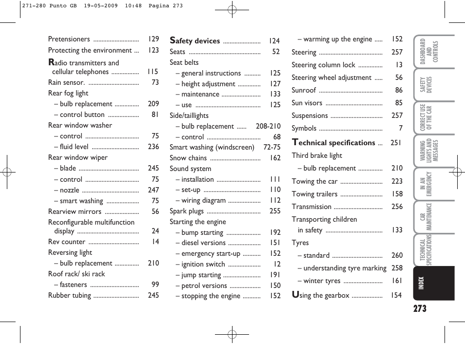FIAT Punto User Manual | Page 274 / 282