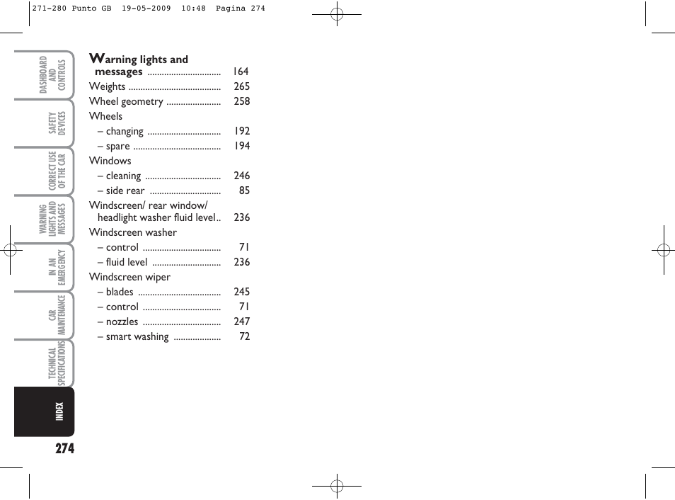 FIAT Punto User Manual | Page 275 / 282
