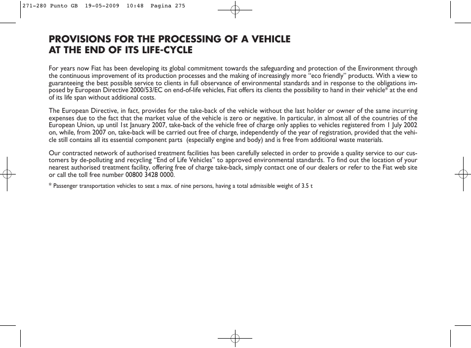 FIAT Punto User Manual | Page 276 / 282