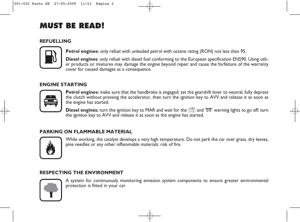 FIAT Punto User Manual | Page 3 / 282