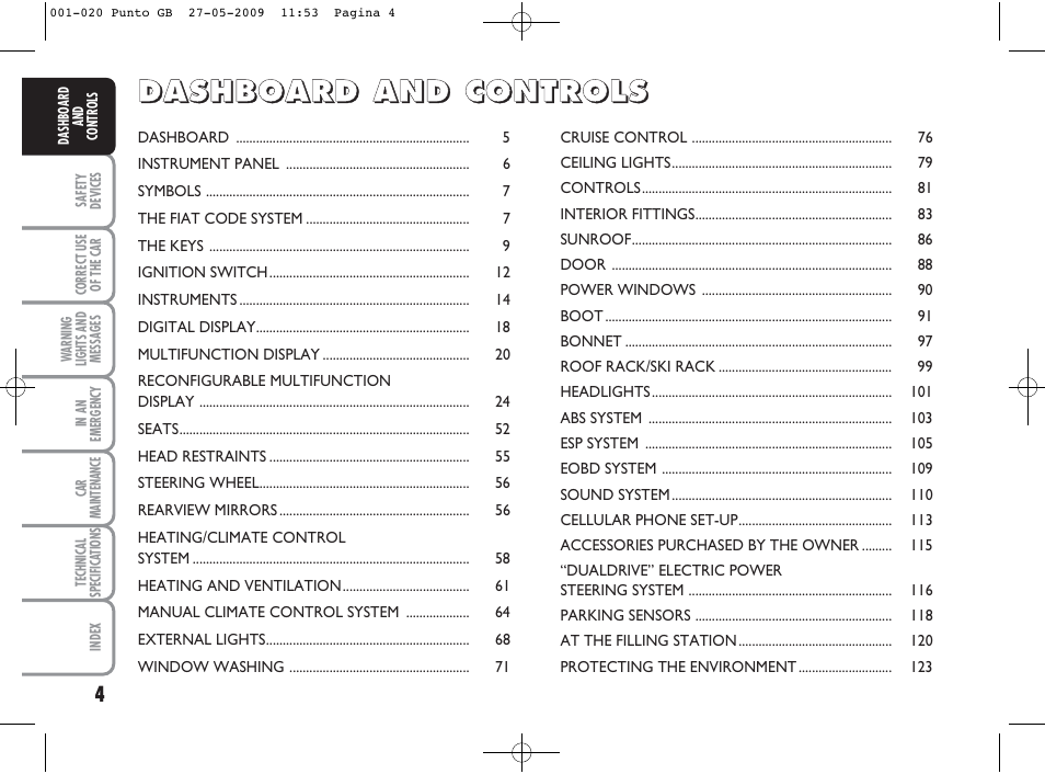 FIAT Punto User Manual | Page 5 / 282