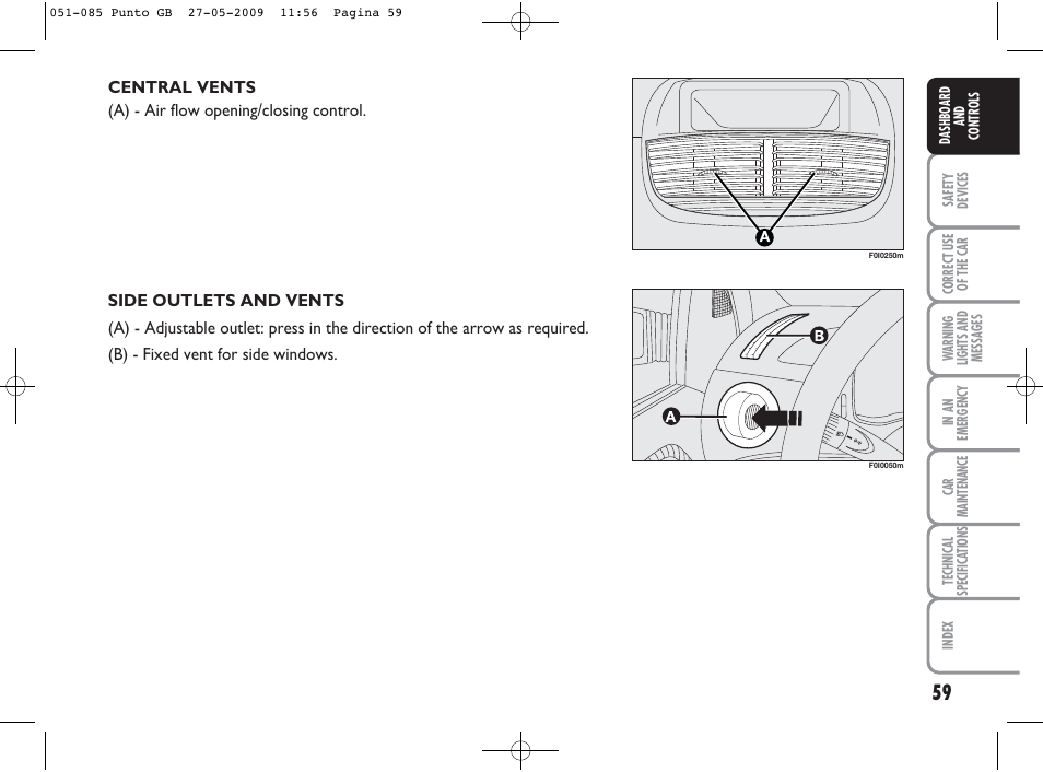 FIAT Punto User Manual | Page 60 / 282