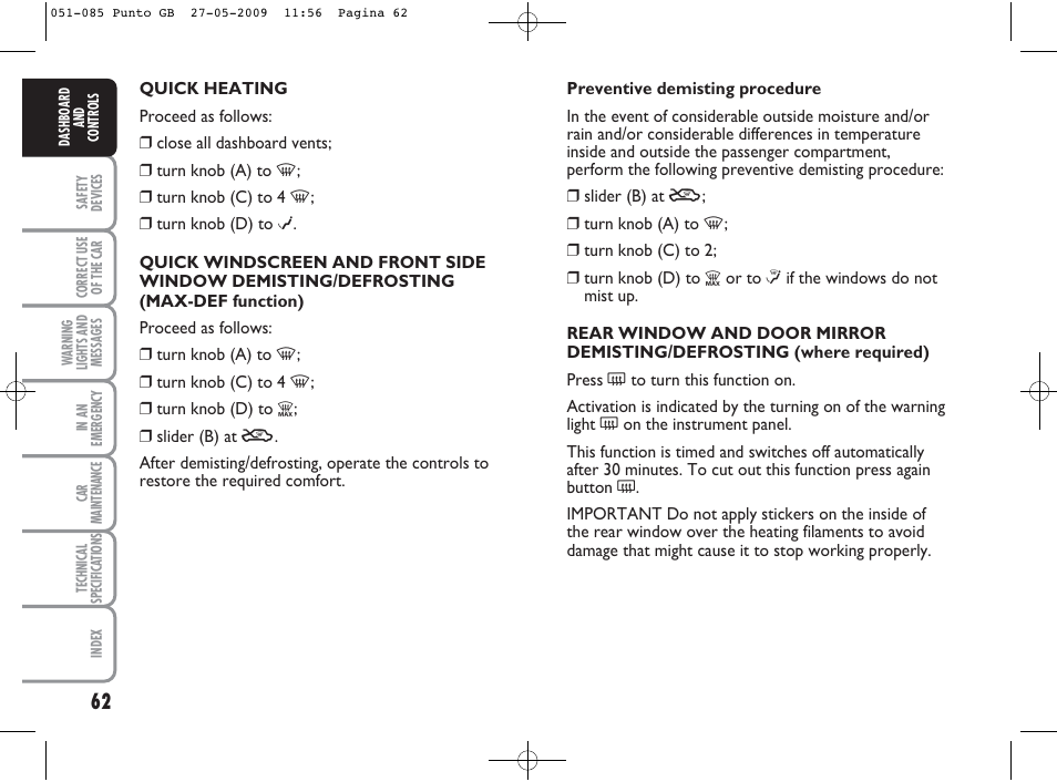 FIAT Punto User Manual | Page 63 / 282