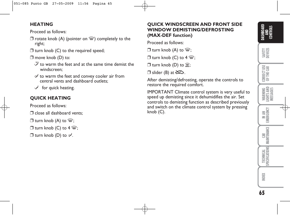 FIAT Punto User Manual | Page 66 / 282