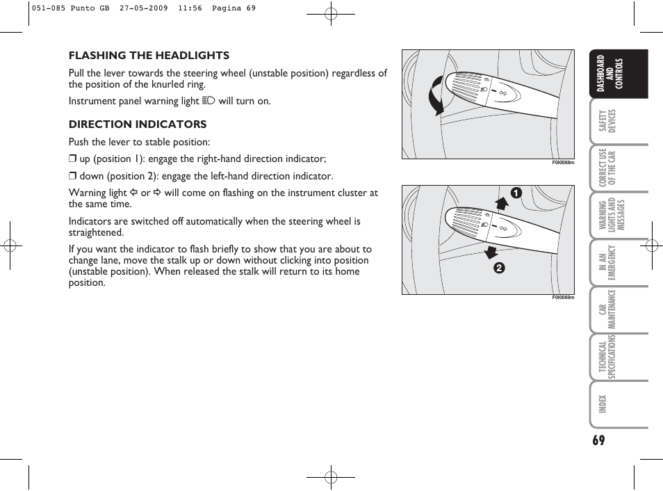 FIAT Punto User Manual | Page 70 / 282