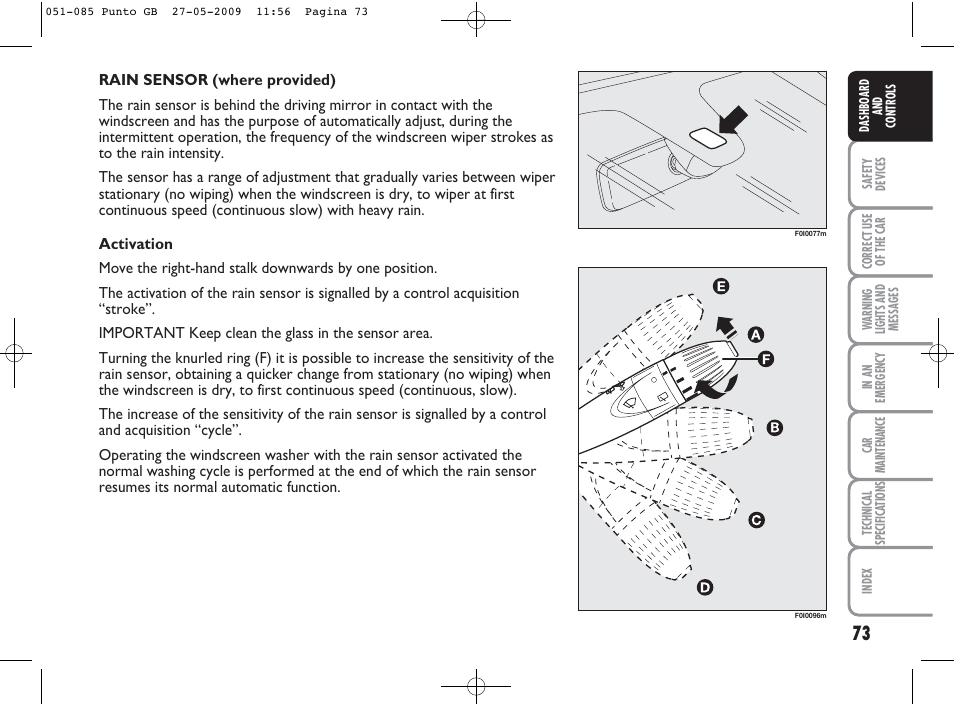 FIAT Punto User Manual | Page 74 / 282