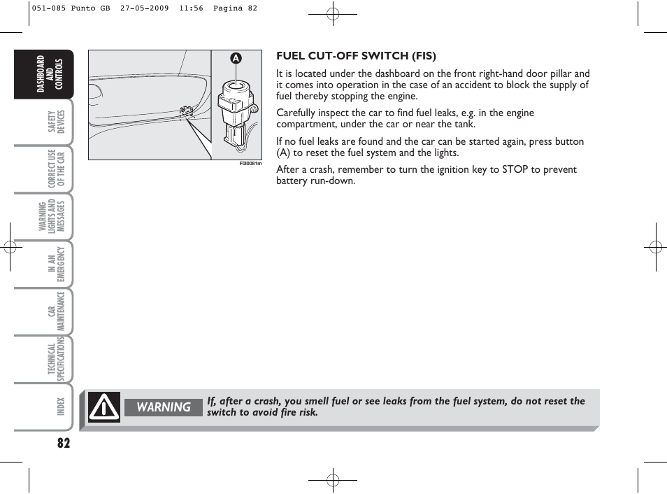 Warning | FIAT Punto User Manual | Page 83 / 282