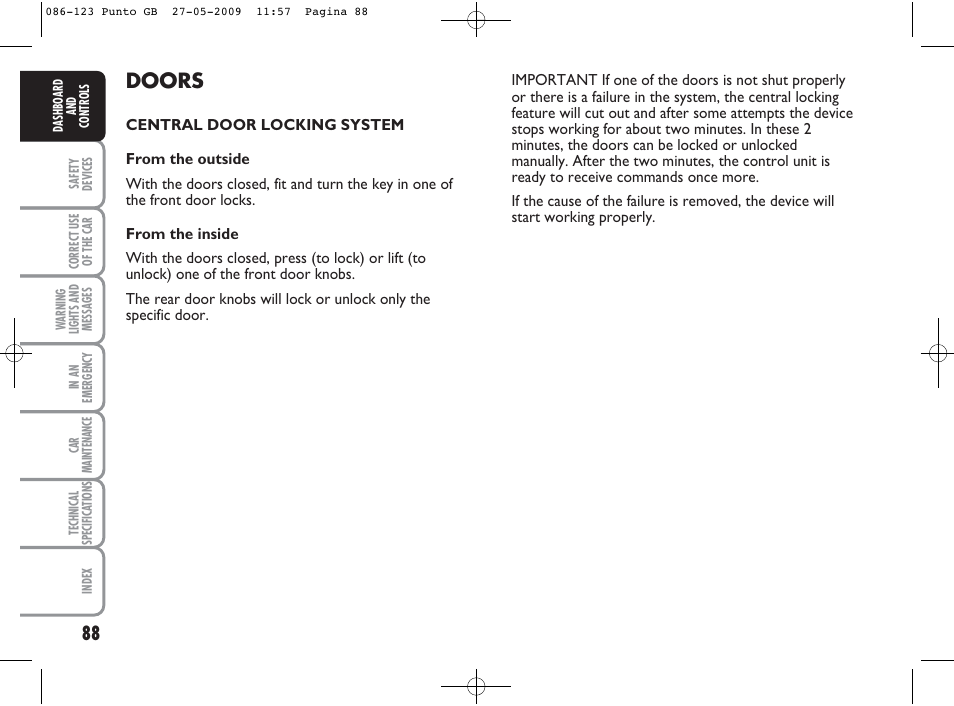 Doors | FIAT Punto User Manual | Page 89 / 282