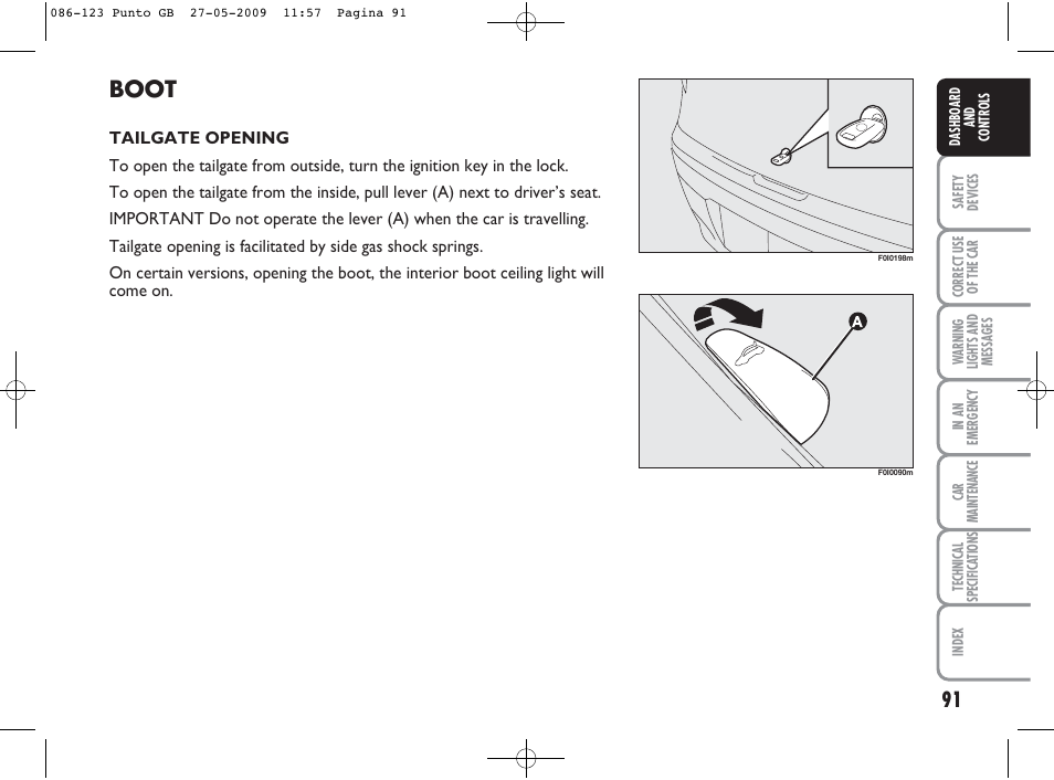 Boot | FIAT Punto User Manual | Page 92 / 282