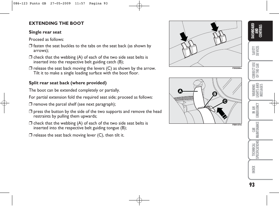 FIAT Punto User Manual | Page 94 / 282