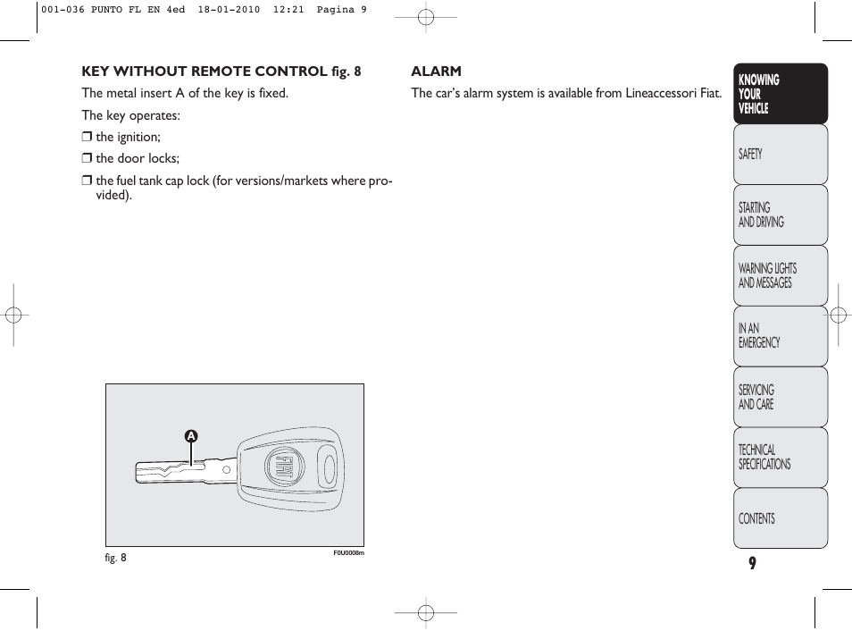 FIAT Punto Evo User Manual | Page 10 / 270