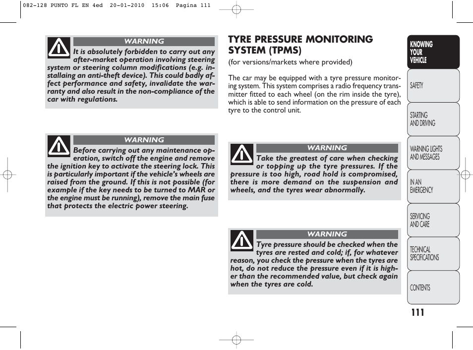 FIAT Punto Evo User Manual | Page 112 / 270