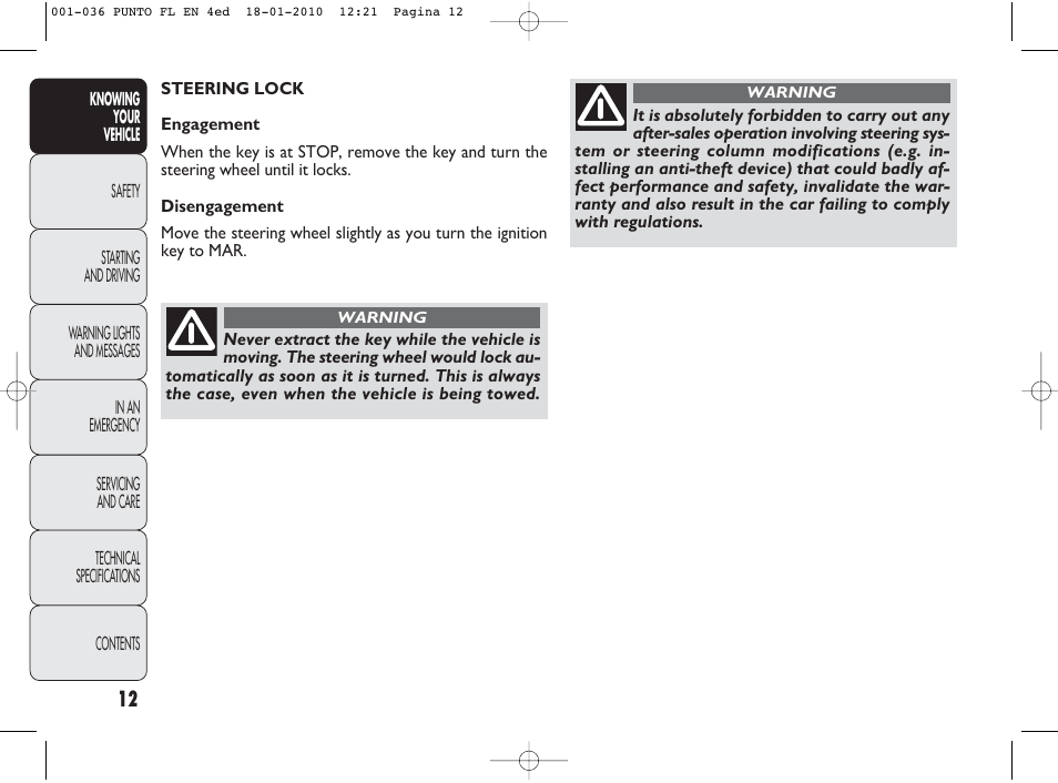 FIAT Punto Evo User Manual | Page 13 / 270