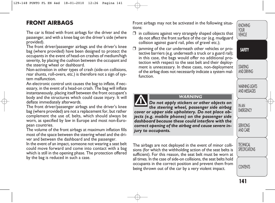 FIAT Punto Evo User Manual | Page 142 / 270