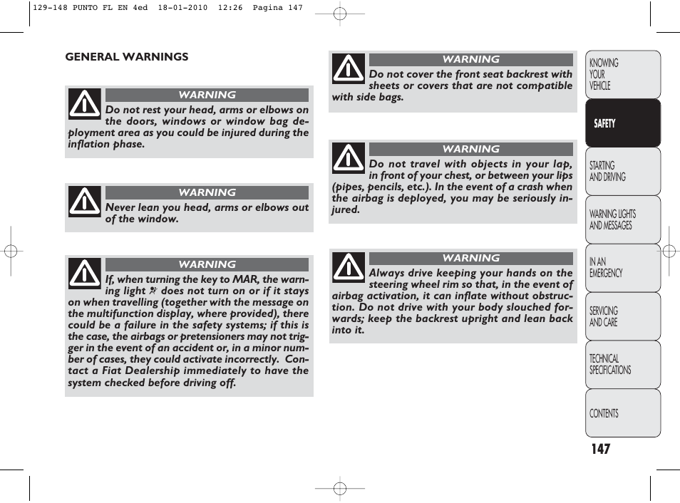 FIAT Punto Evo User Manual | Page 148 / 270