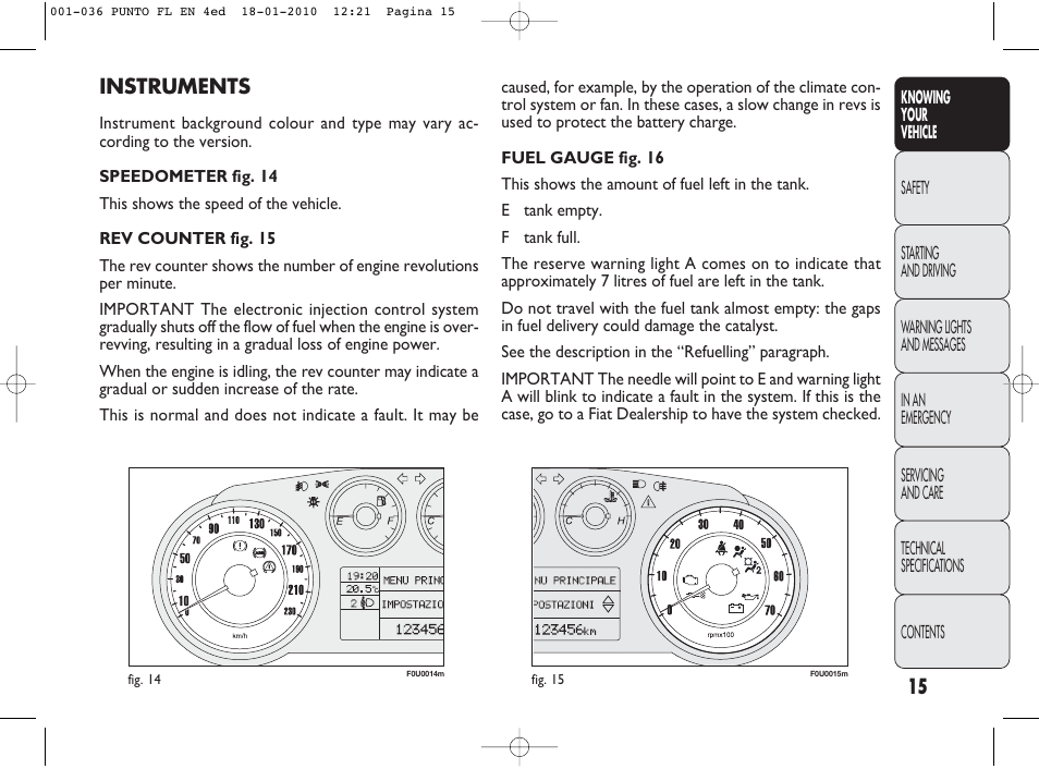 Instruments | FIAT Punto Evo User Manual | Page 16 / 270