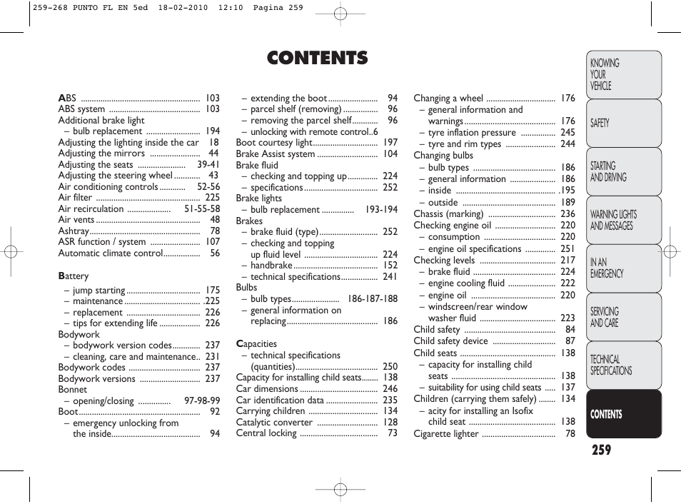 FIAT Punto Evo User Manual | Page 260 / 270