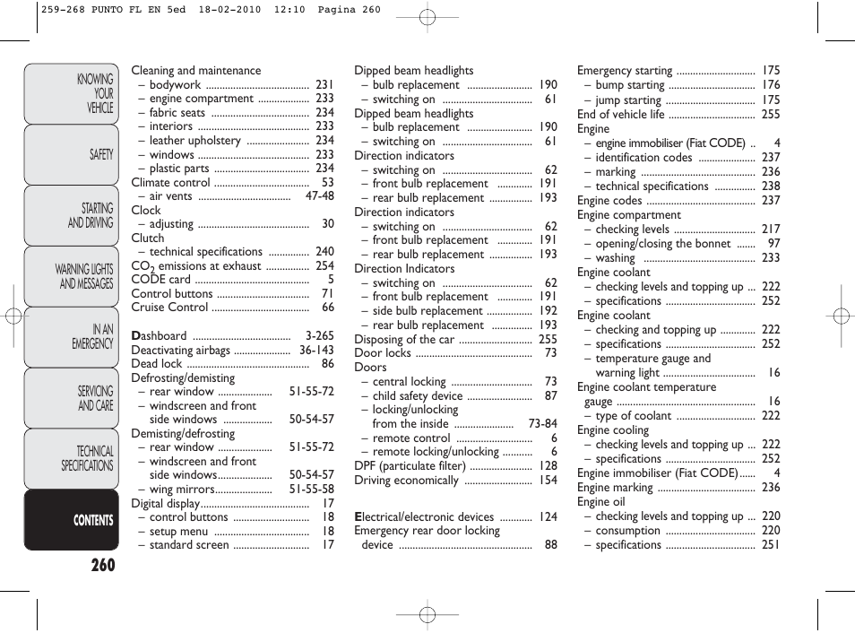 FIAT Punto Evo User Manual | Page 261 / 270