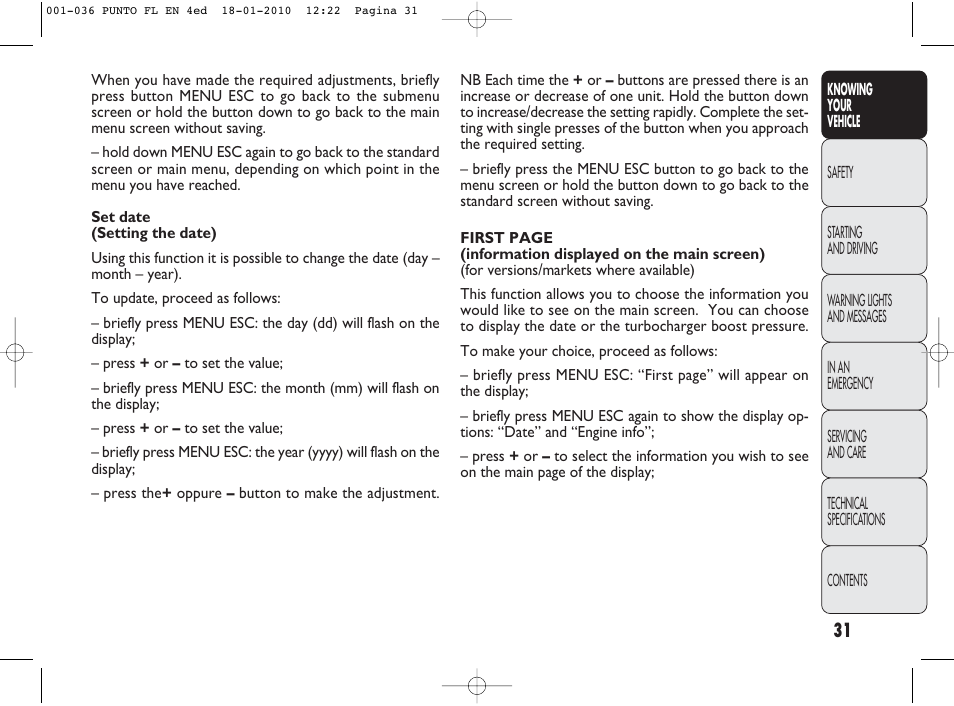 FIAT Punto Evo User Manual | Page 32 / 270