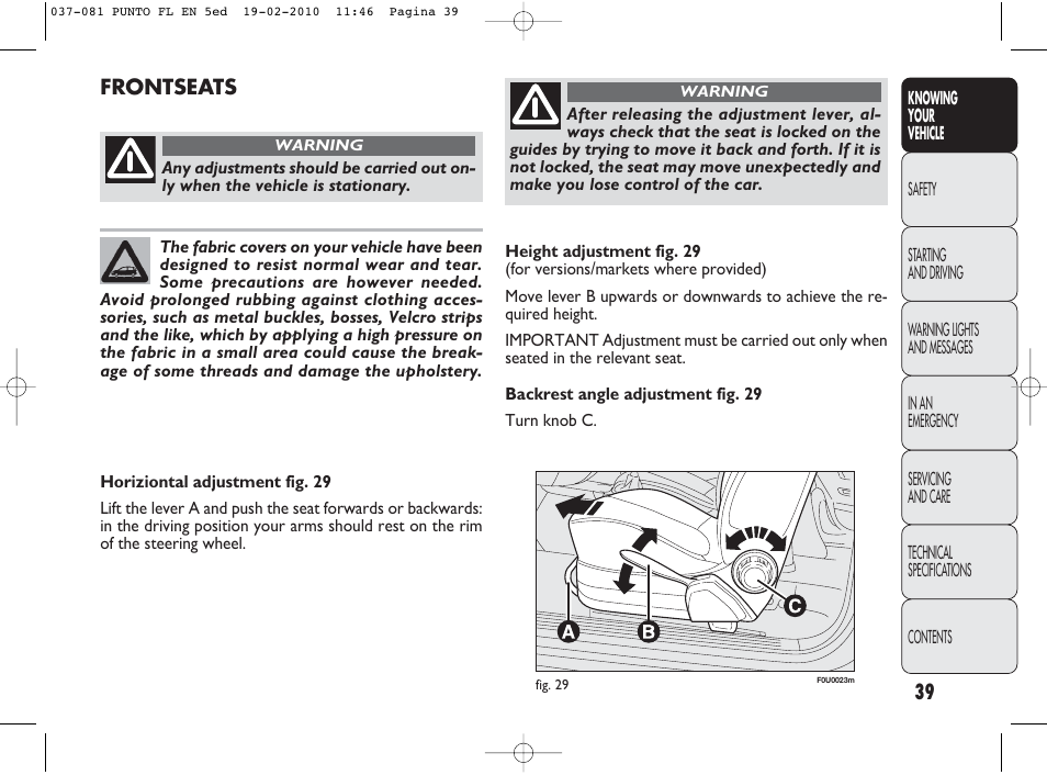 FIAT Punto Evo User Manual | Page 40 / 270