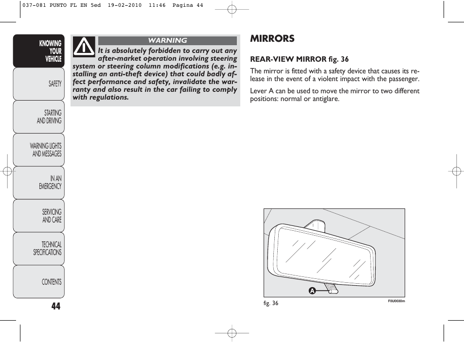 Mirrors | FIAT Punto Evo User Manual | Page 45 / 270