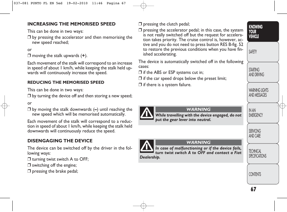 FIAT Punto Evo User Manual | Page 68 / 270