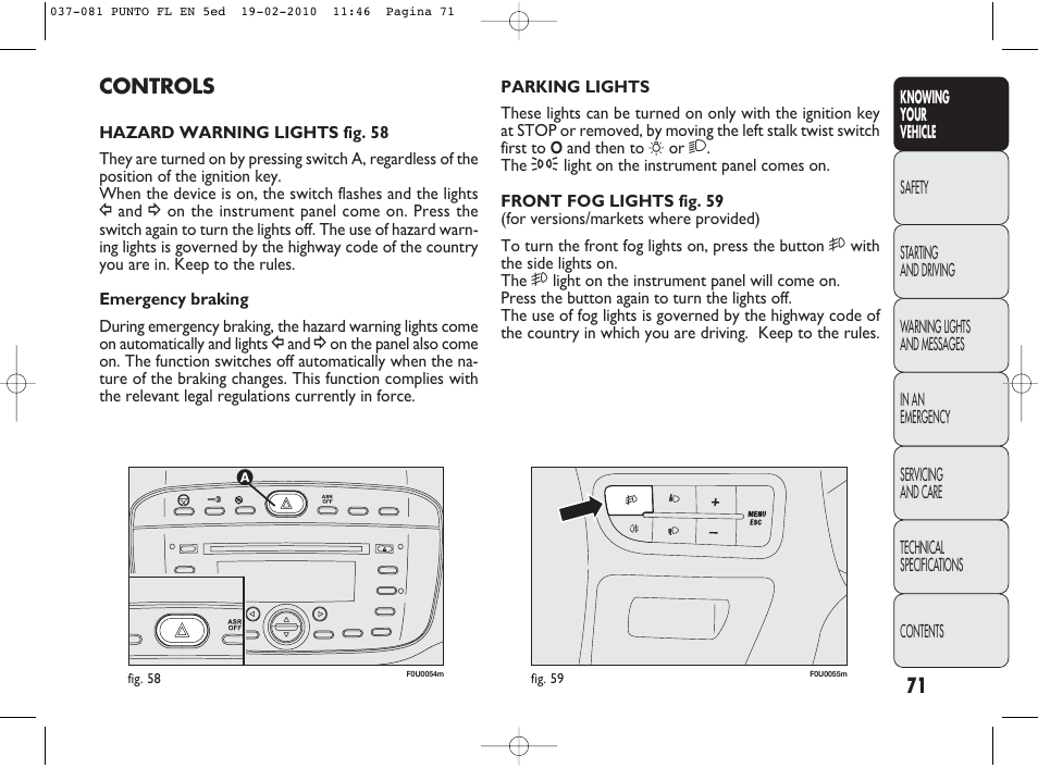 Controls | FIAT Punto Evo User Manual | Page 72 / 270