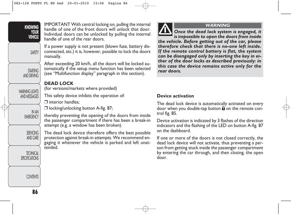 FIAT Punto Evo User Manual | Page 87 / 270