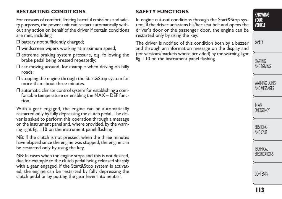 FIAT Punto 2012 User Manual | Page 115 / 271