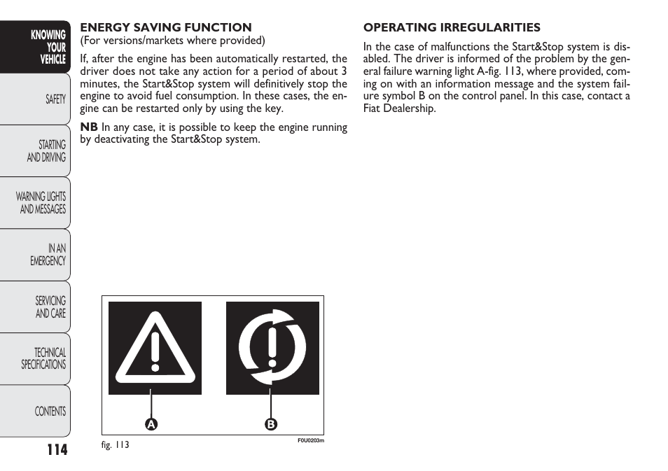 FIAT Punto 2012 User Manual | Page 116 / 271