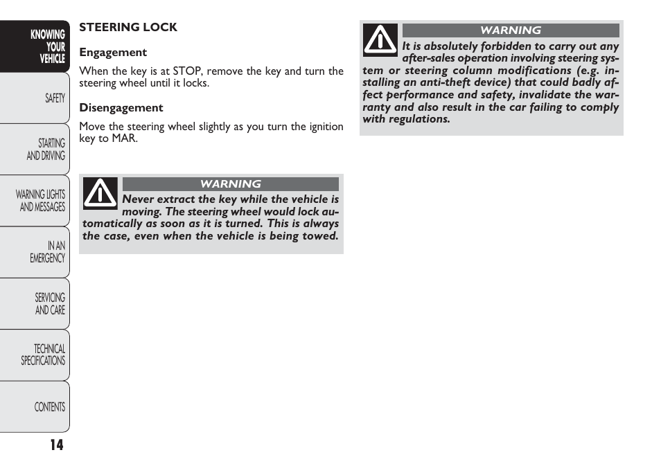 FIAT Punto 2012 User Manual | Page 16 / 271