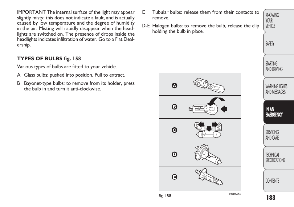 FIAT Punto 2012 User Manual | Page 185 / 271