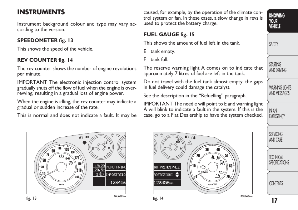 Instruments | FIAT Punto 2012 User Manual | Page 19 / 271