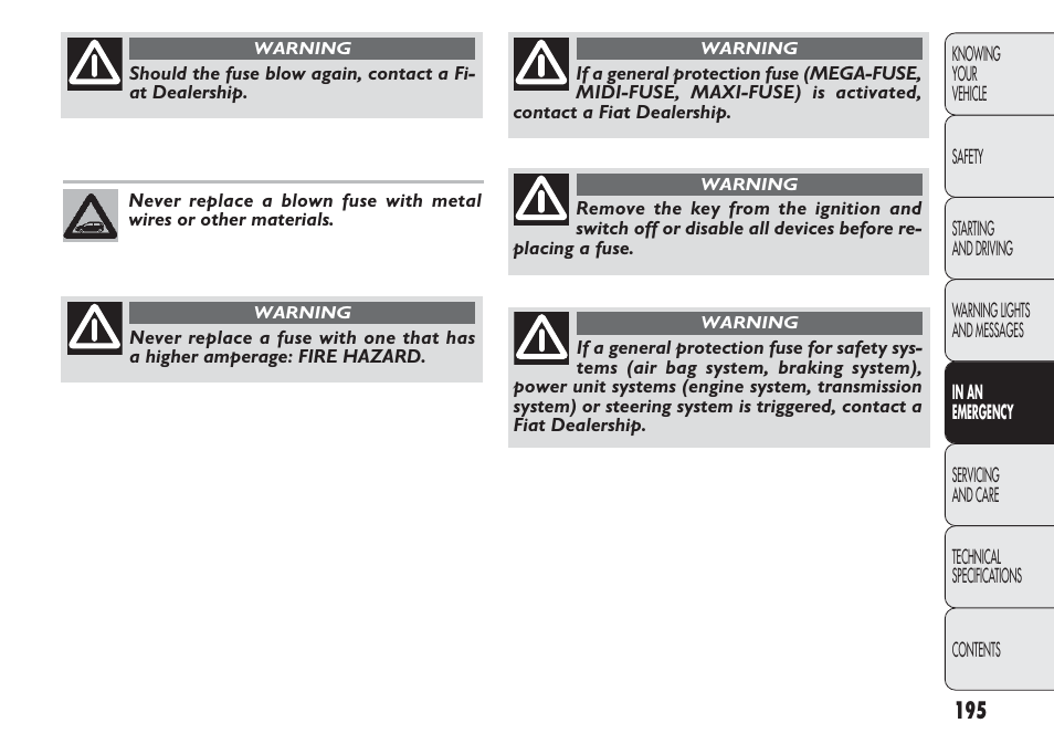 FIAT Punto 2012 User Manual | Page 197 / 271